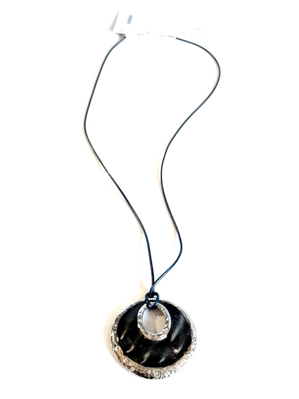 Chico's Black Silver Tamera Pendant Corded Necklace NWT